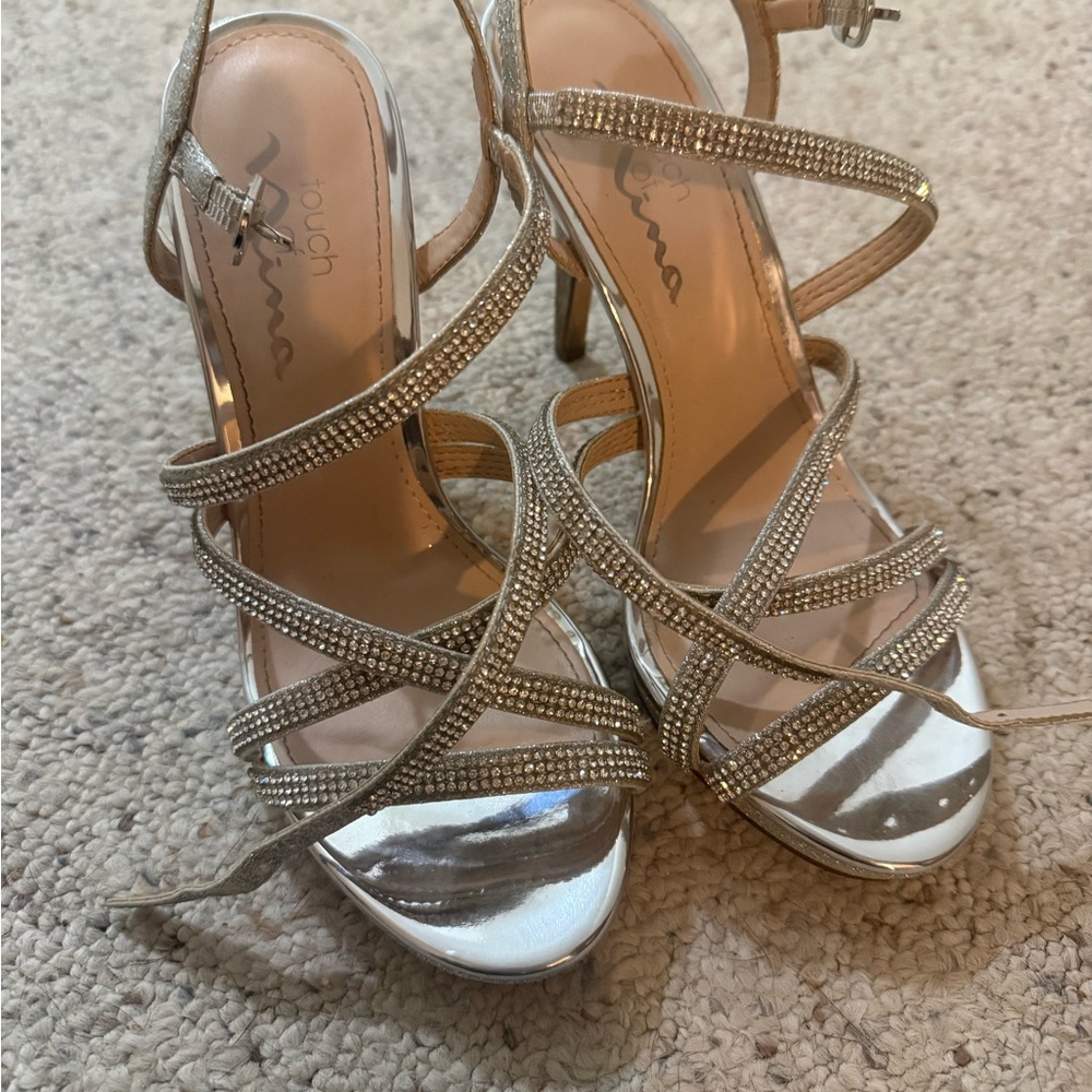 Touch of Nina Silver Strappy Heels